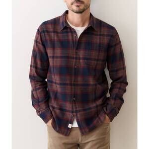 NEW MARINE LAYER tahoe flannel shirt in navy/burgundy plaid
